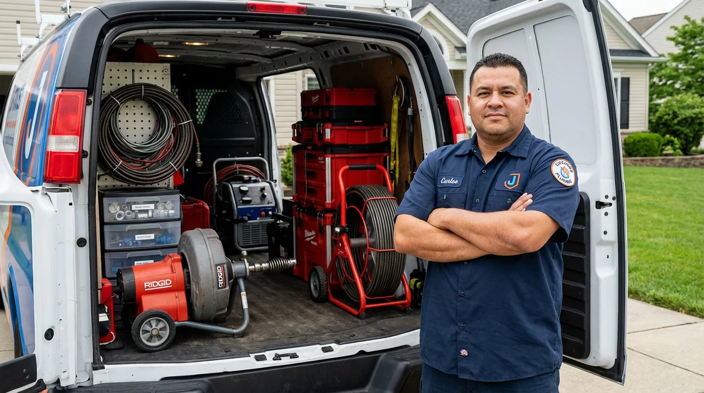 Professional drain cleaning equipment and Johns Plumbing LLC plumber in Capron