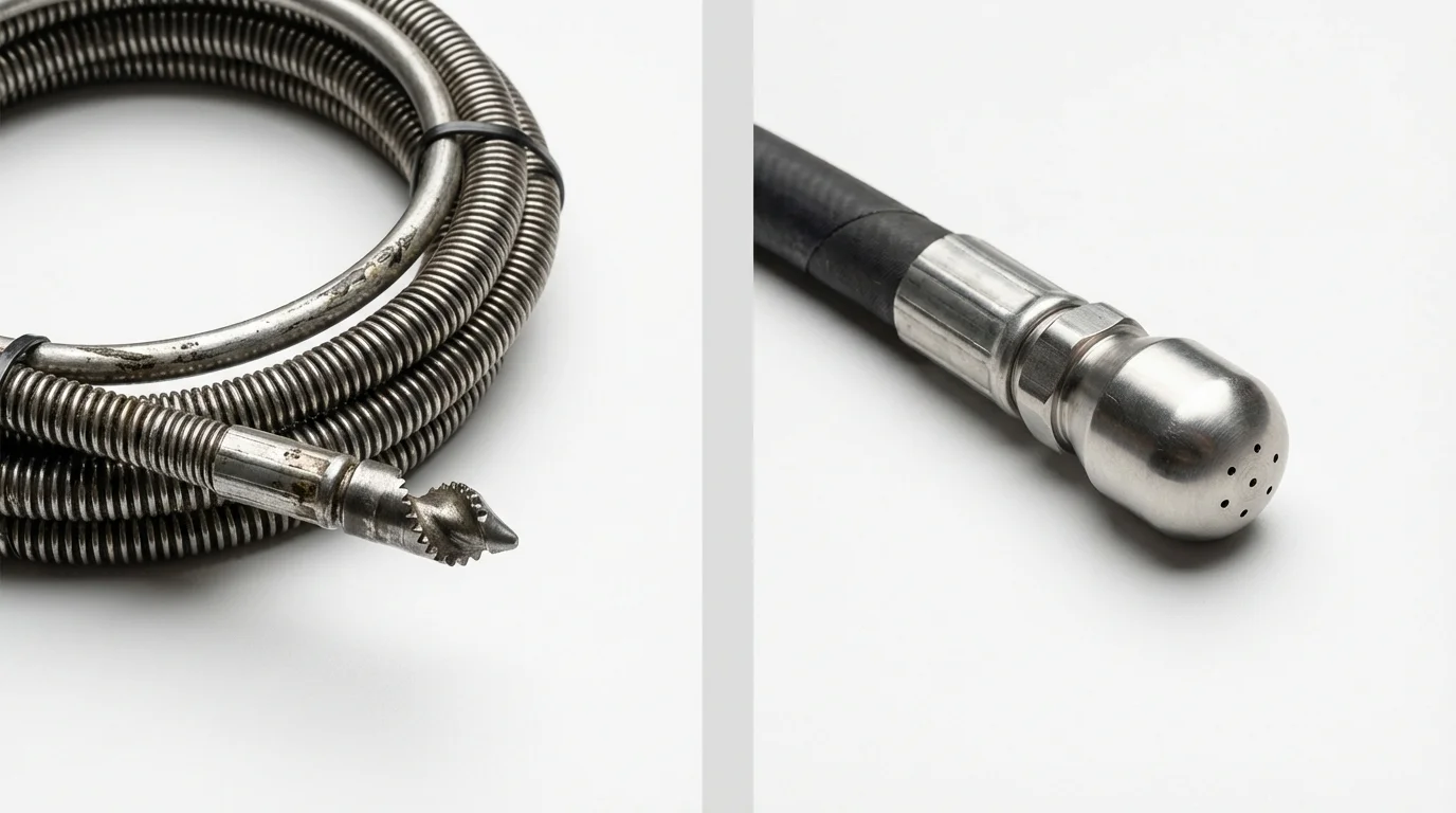 Drain snake cable and hydro jetting nozzle used for drain cleaning in Capron, IL