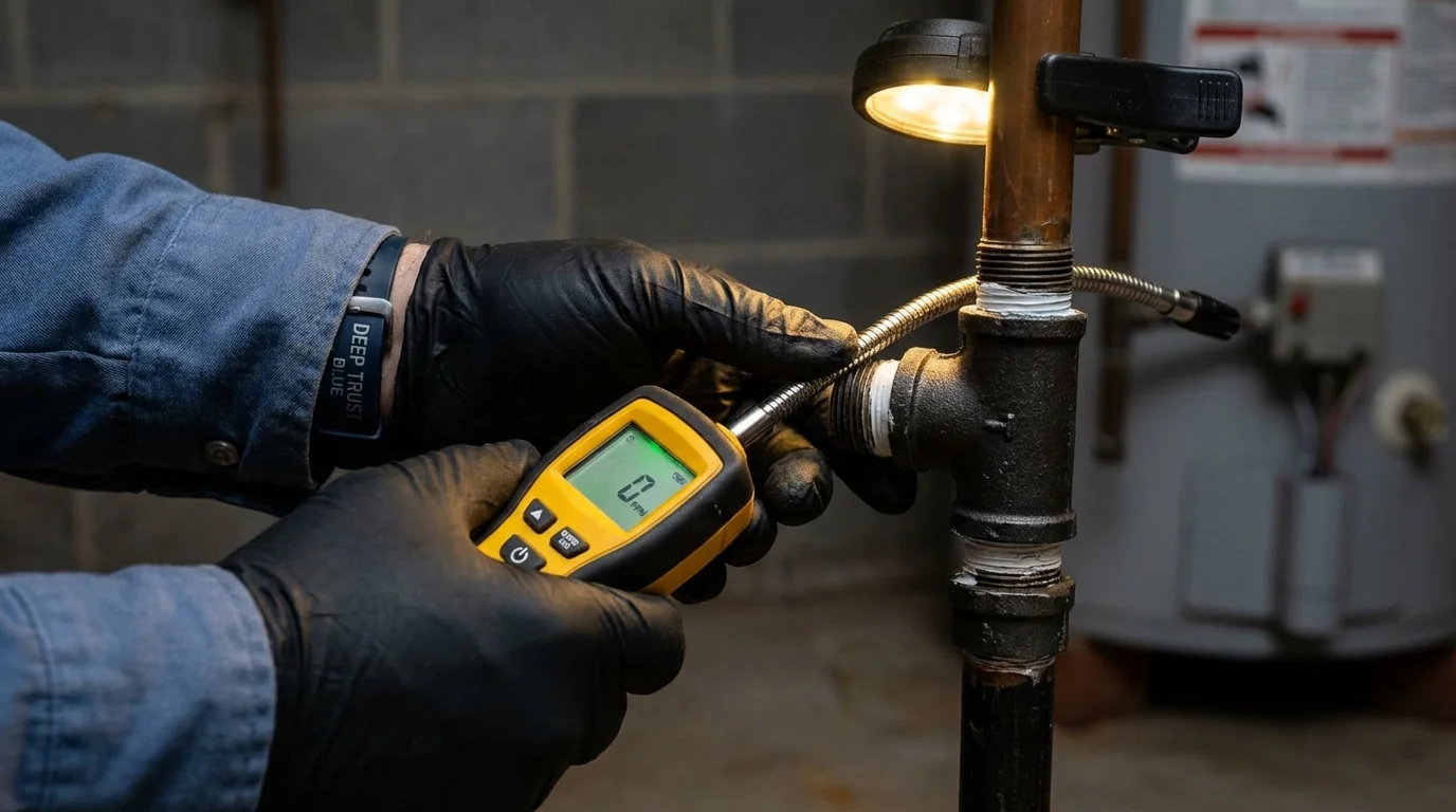 Gas leak detection with electronic sniffer by Johns Plumbing LLC in Capron